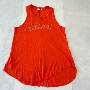 Sundry Adios embroidered orange tank top, size 2 (medium).